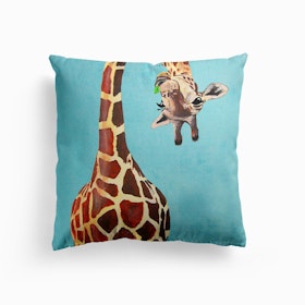 Giraffe With Green Leaf Cushion